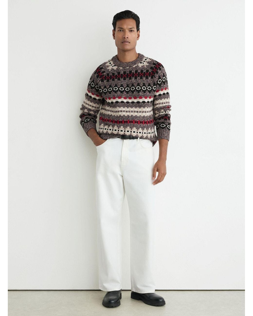 Reiss Multicolor Wool-Blend Tweed-Jacquard Crew-Neck Jumper for men
