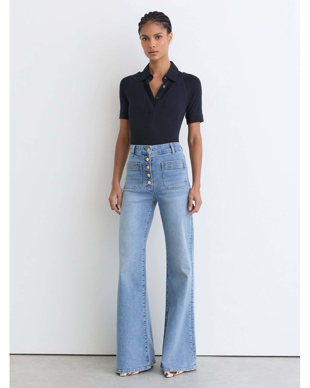 Reiss Blue Collar-Insert Jersey-Knit Top With Wool