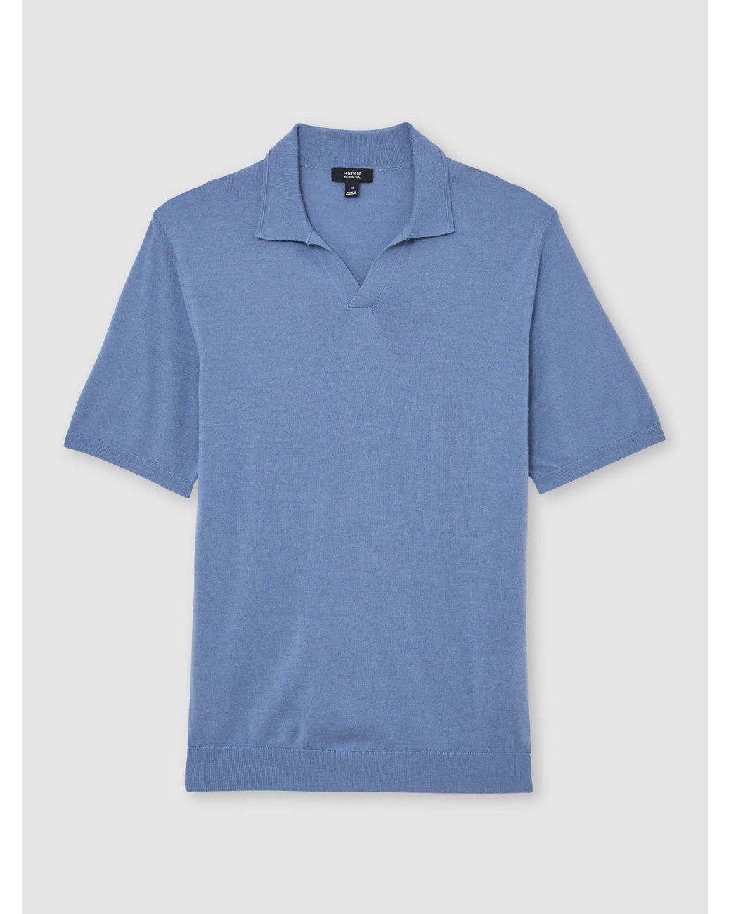 Reiss Blue Merino Wool Open-Collar Polo Shirt for men