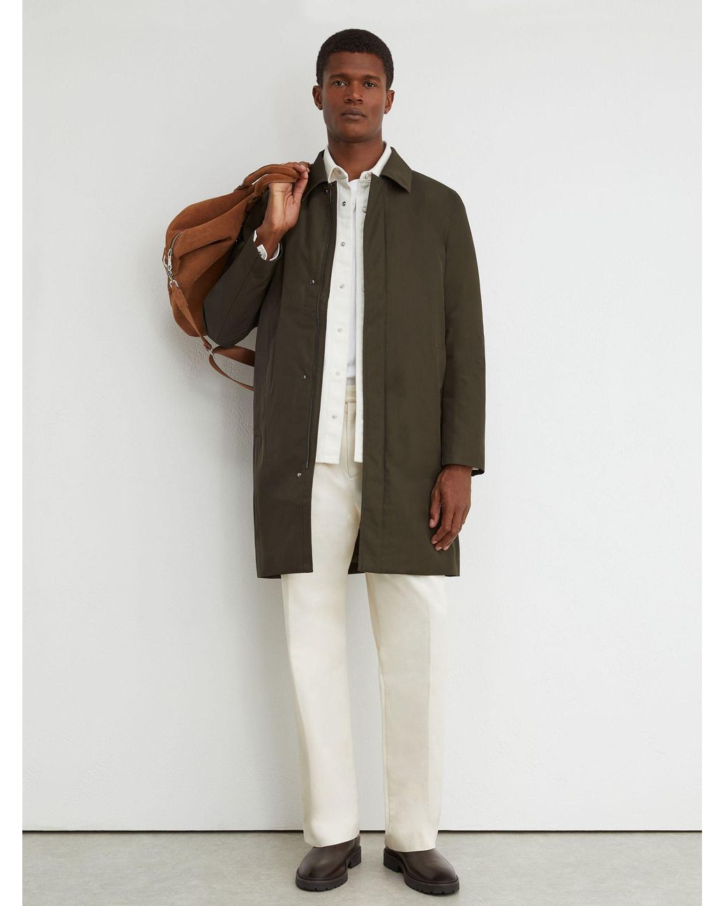 Reiss White Technical Long Zip-Through Jacket for men