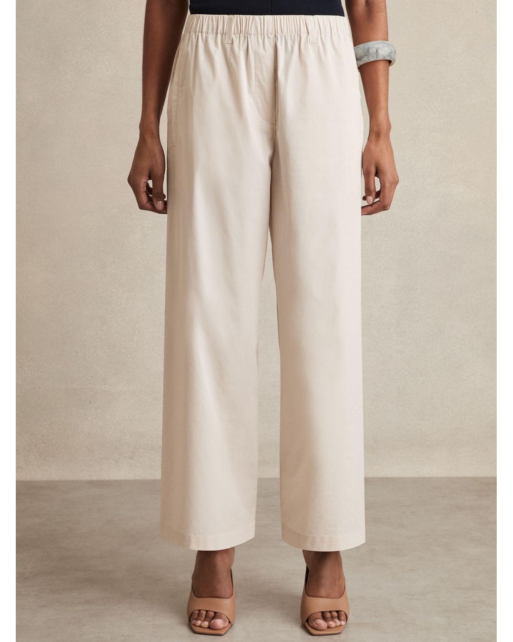 Reiss Natural Osbourne - Stone Cotton-blend Straight-leg Trousers, Us 2