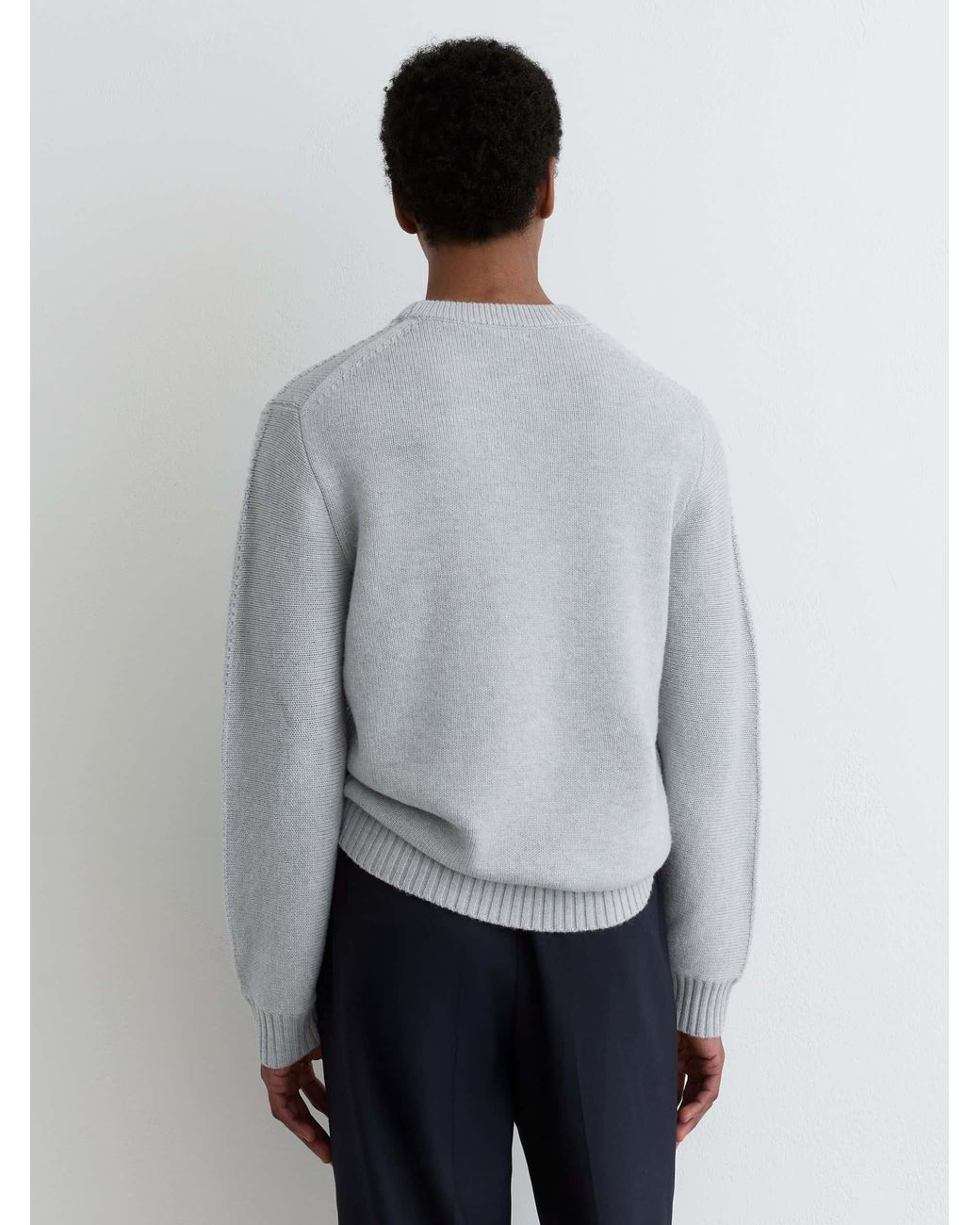 Reiss Gray Wool-Blend Rib-Detail Crew-Neck Jumper for men