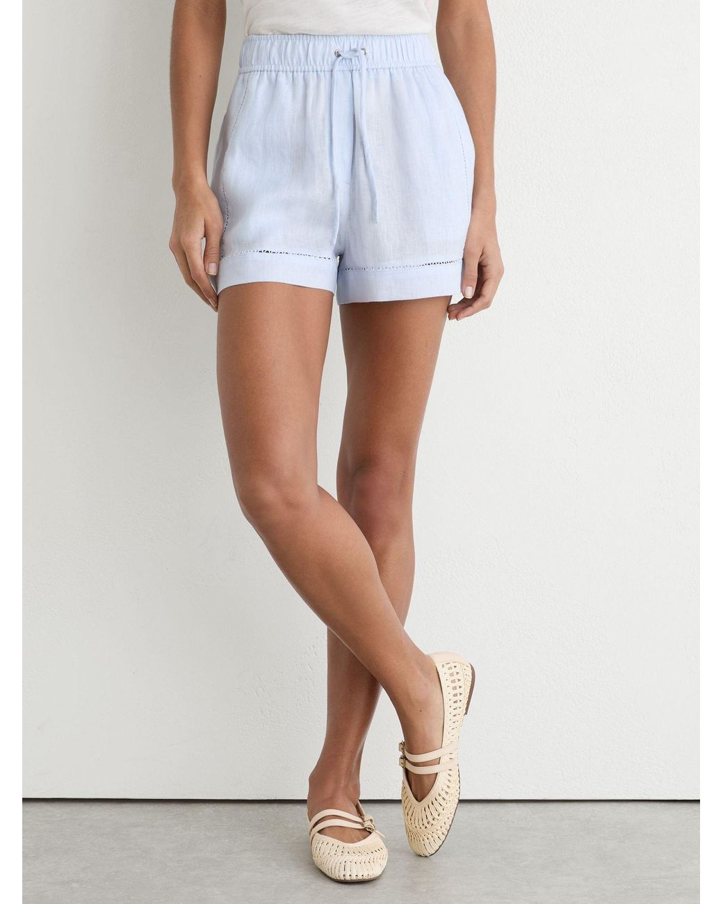 Reiss Blue Linen Ladder-Embroidery Shorts