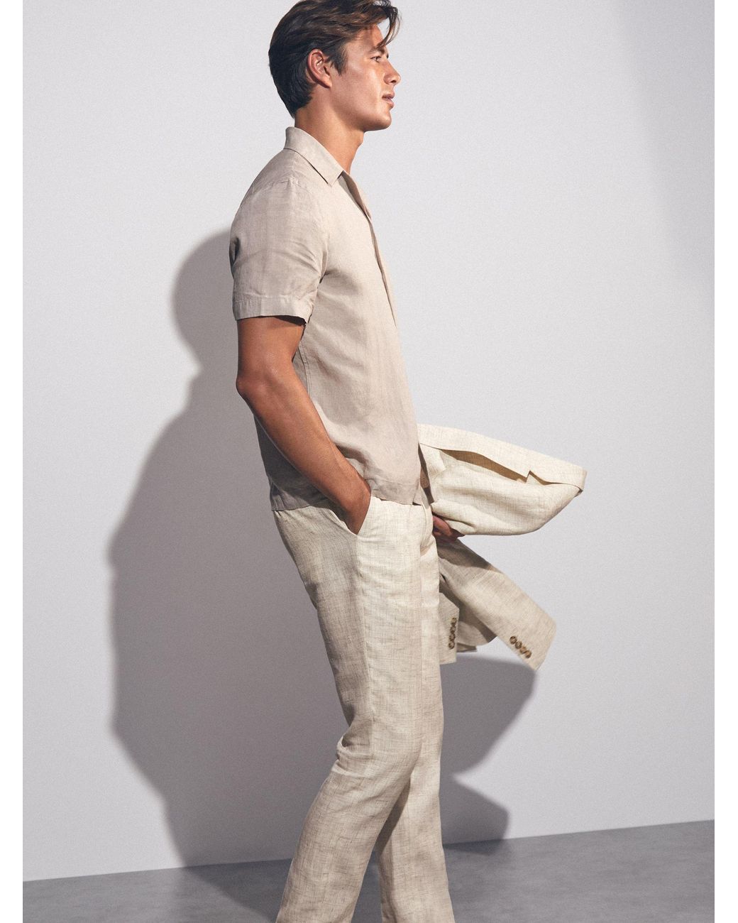 Reiss White Bloomfield - Stone Linen-cotton Slim-fit Suit Trousers, 30 for men
