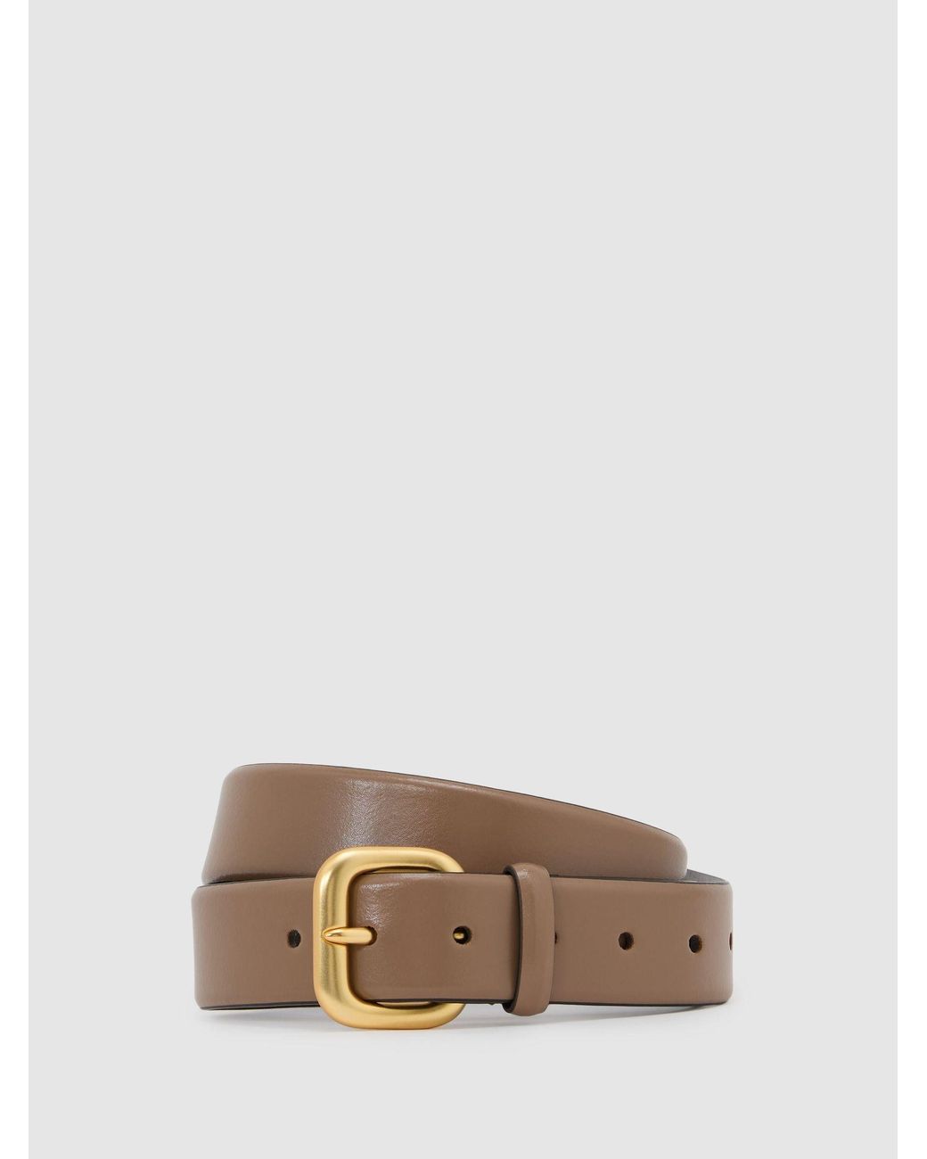 Reiss Gray Leather Square-Buckle Belt