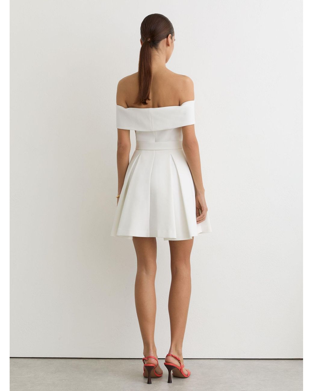 Reiss White Arwen - Ivory Off-shoulder Flippy Mini Dress, Us 6