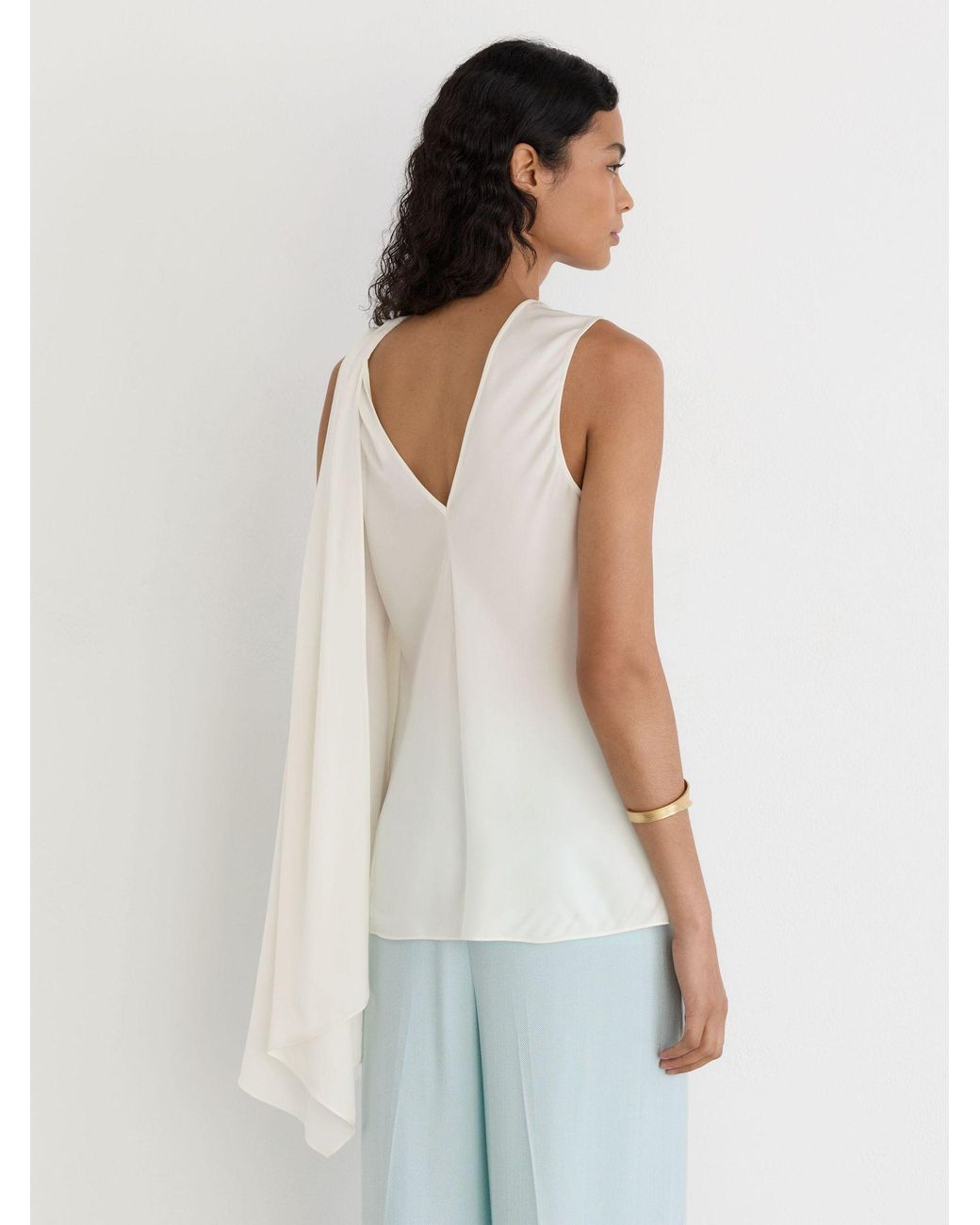 Reiss White Silk-Blend Draped Sleeveless Top