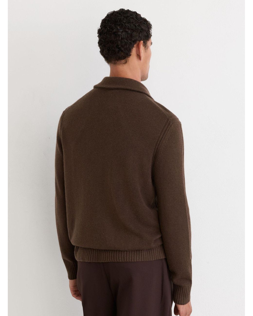 Reiss Brown Wool-Cashmere Half-Button Polo Jumper for men