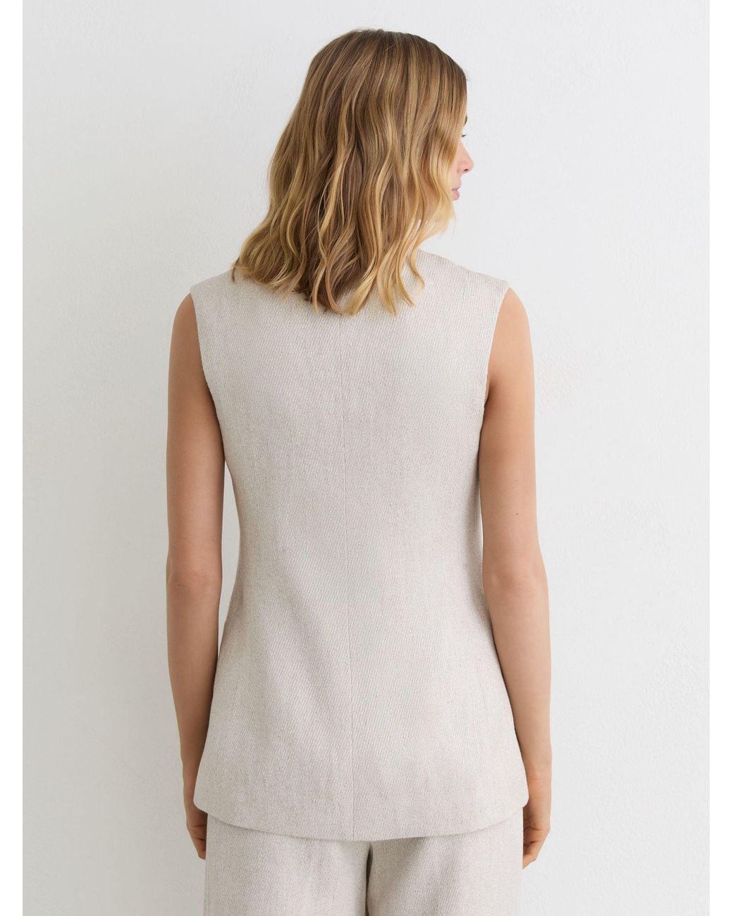 Reiss White Neutral Nolah Linen-Blend Textured Long-Line Waistcoat