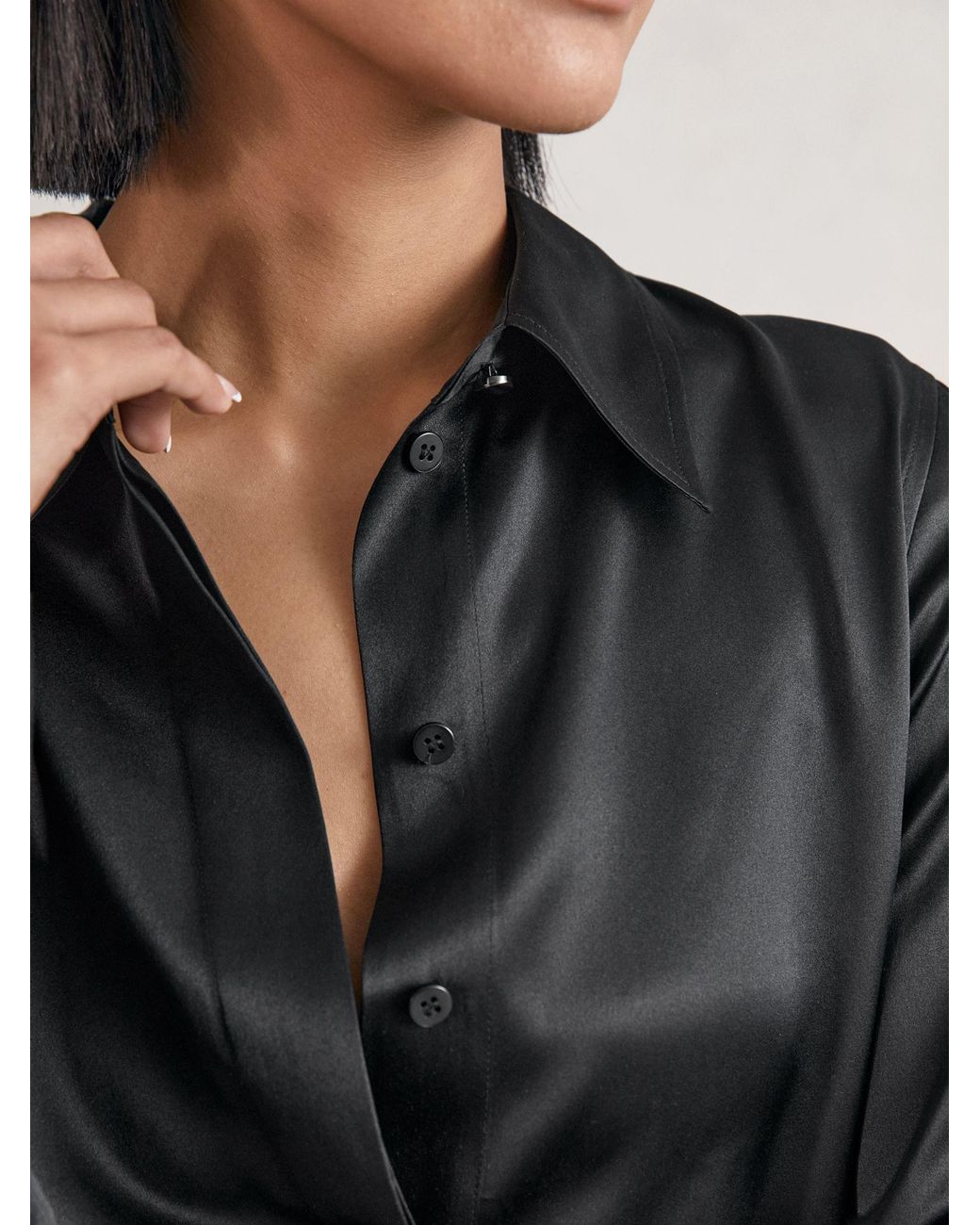 Reiss Gray Silk-Satin Concealed-Placket Shirt