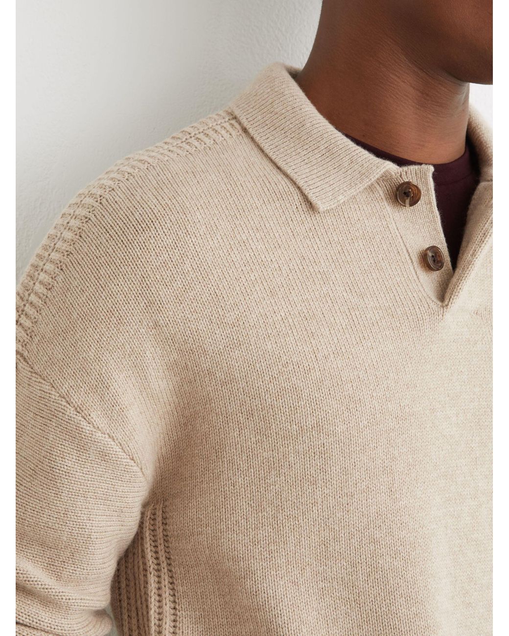 Reiss Natural Elm - Oatmeal Wool-blend Half-button Polo Jumper, S for men