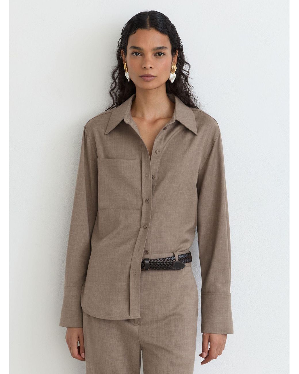 Reiss Brown Wool-Blend Long-Sleeve Shirt