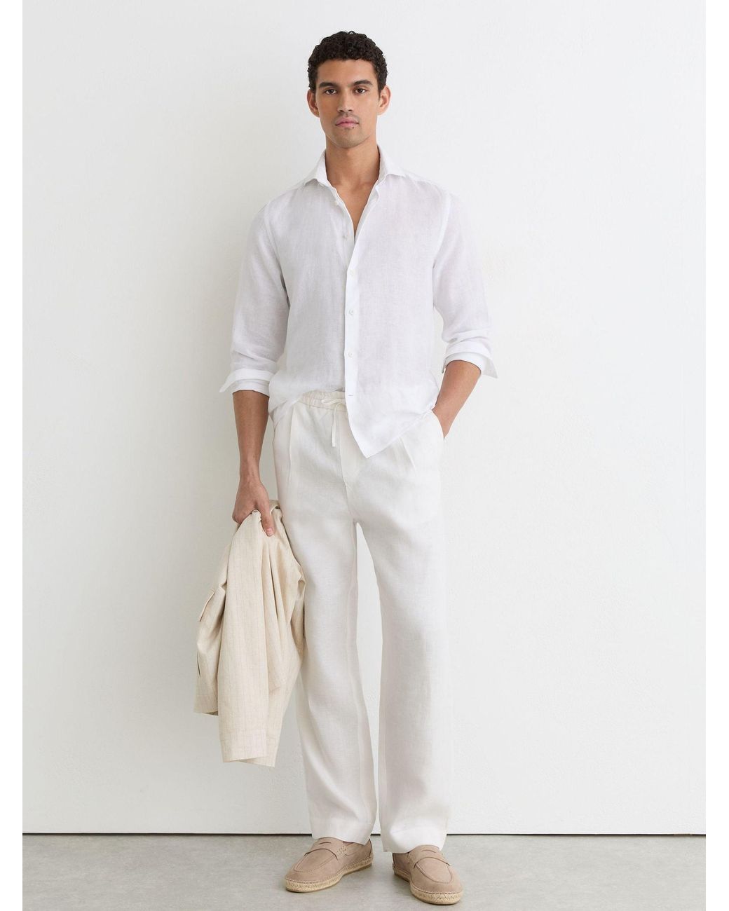 Reiss White Linen Button-Through Shirt, - Resort & Holiday Wear for men