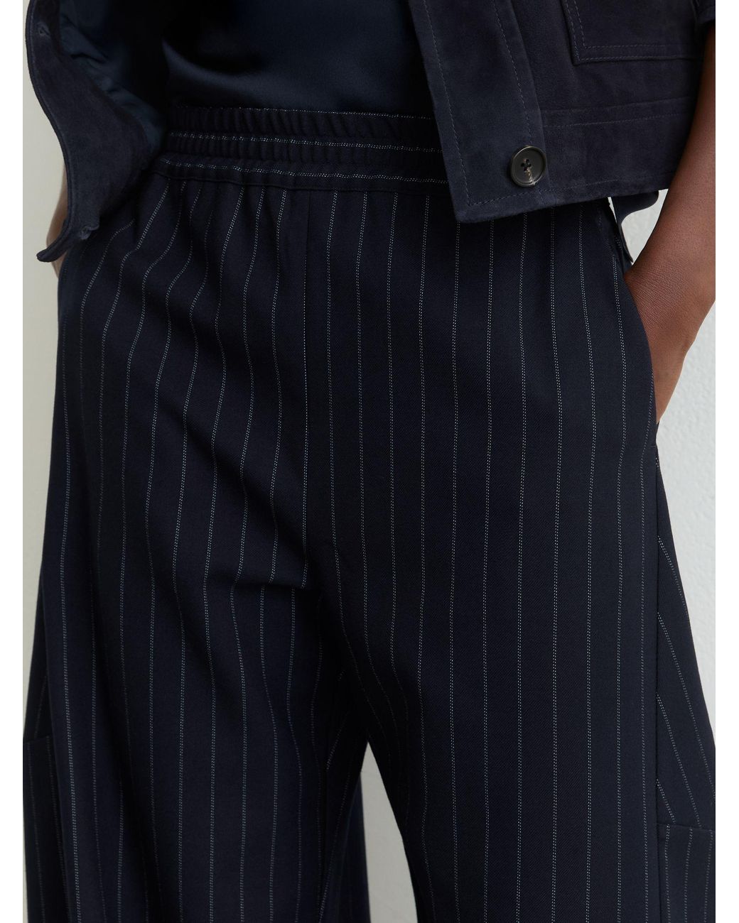 Reiss Blue Barrel-Leg Pinstripe Trousers