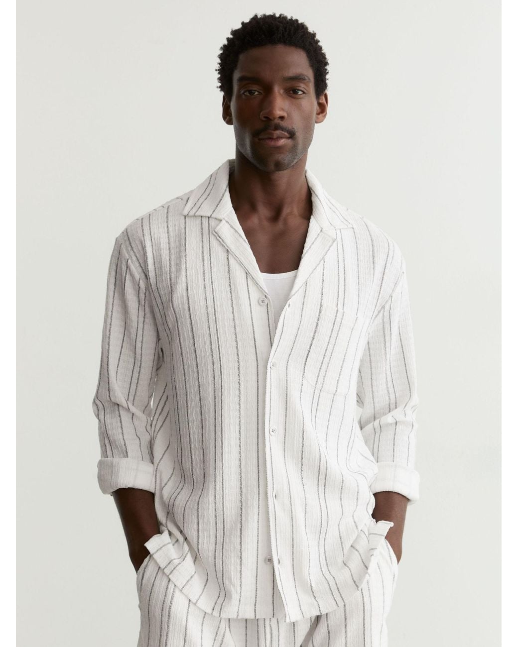 Reiss Ford - White Textured Stripe Regular-fit Shirt, S for men