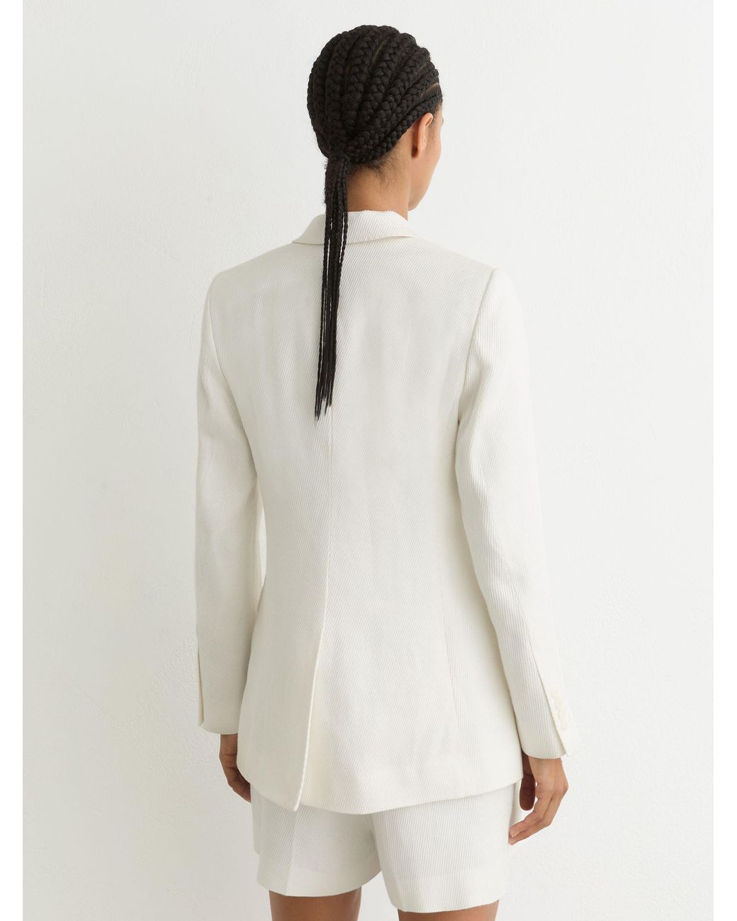 Reiss White Linen-Blend Double-Breasted Suit Jacket