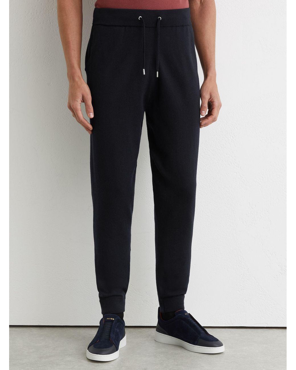 Reiss Blue Merino Wool-Blend Cuffed Joggers for men