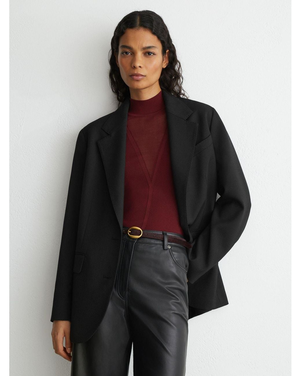 Reiss Black Stretch-Twill Relaxed Single-Breasted Blazer