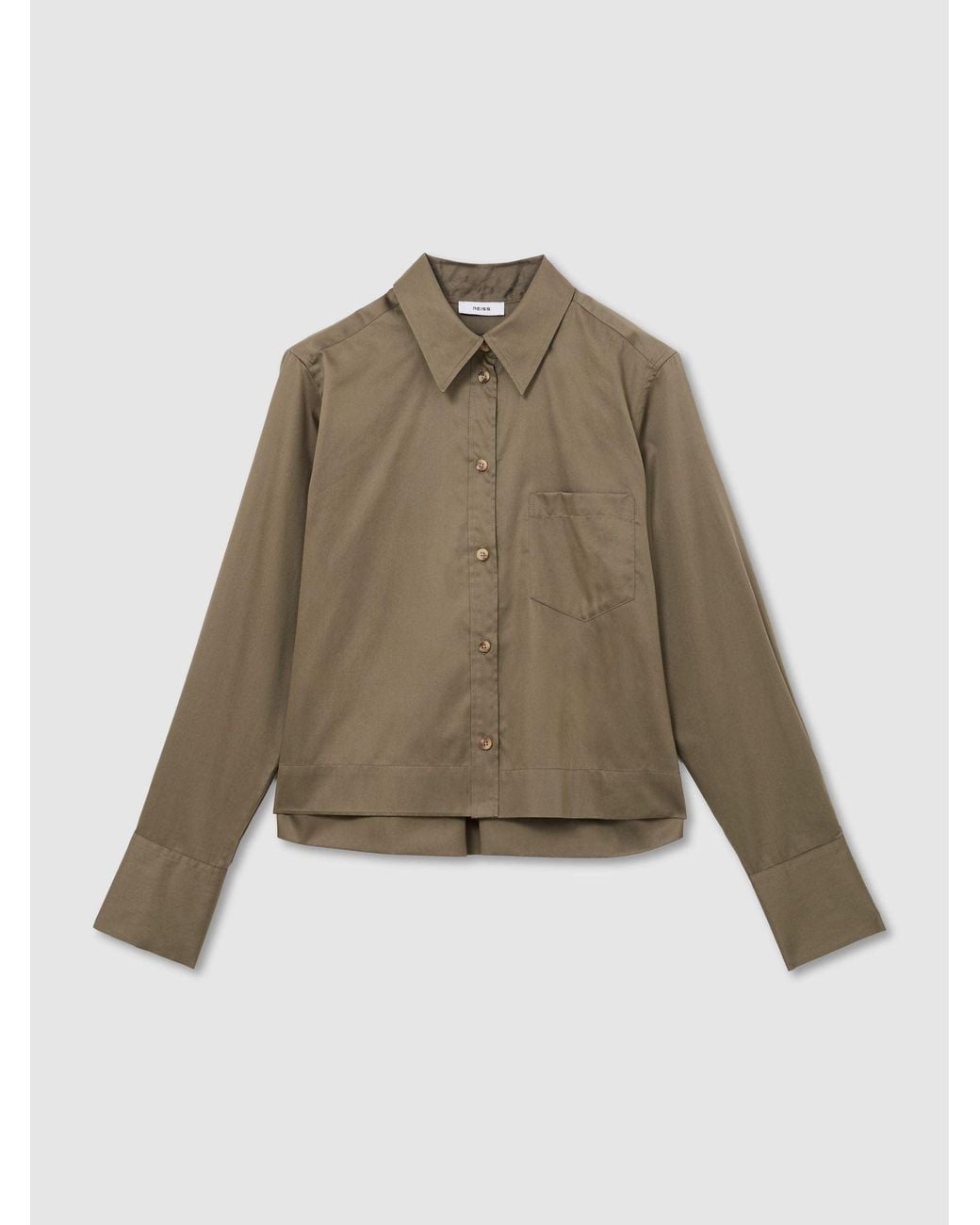 Reiss Green Cotton Cropped Long-Sleeve Shirt