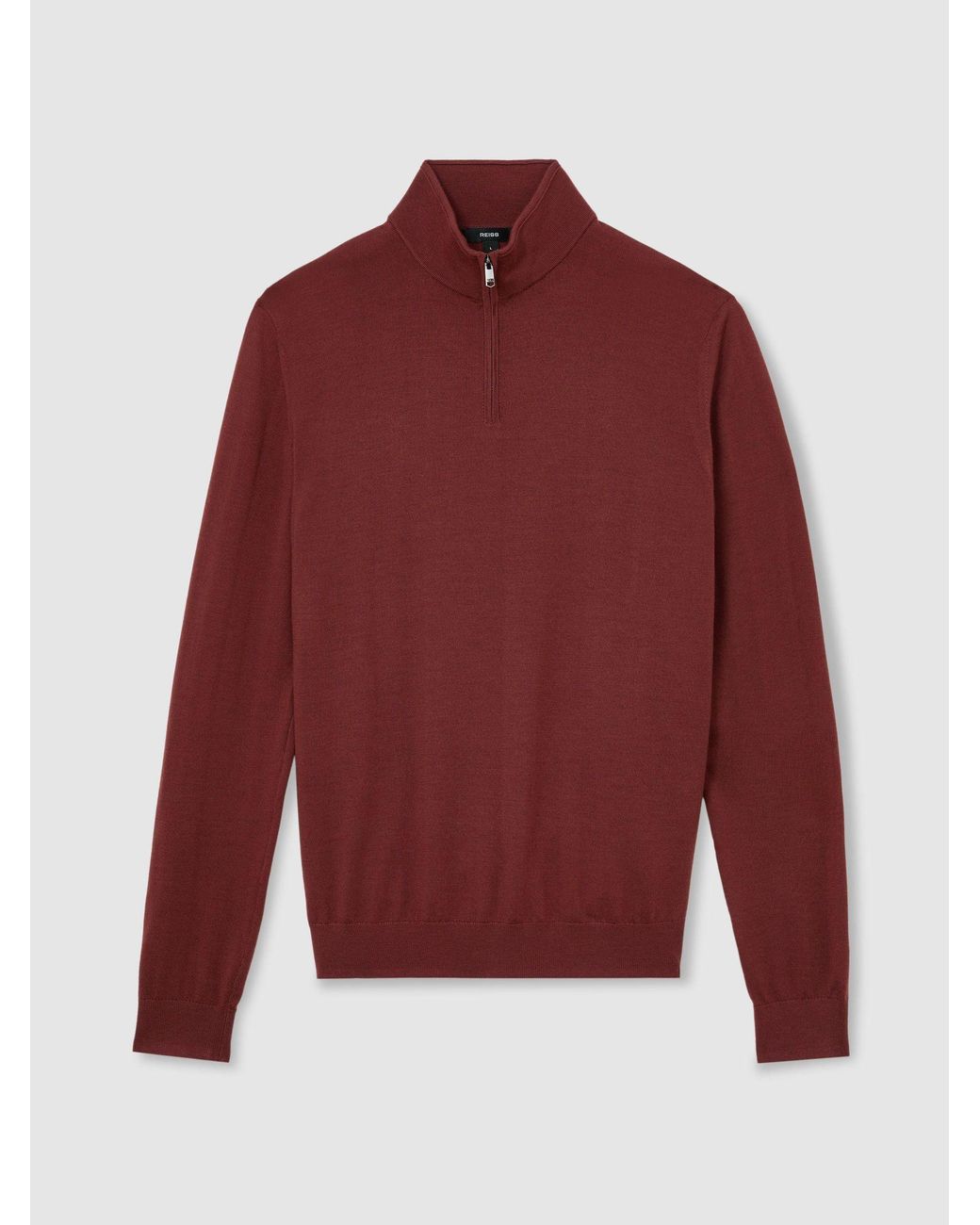 Reiss Red Merino Wool Half-Zip Funnel-Neck Jumper for men