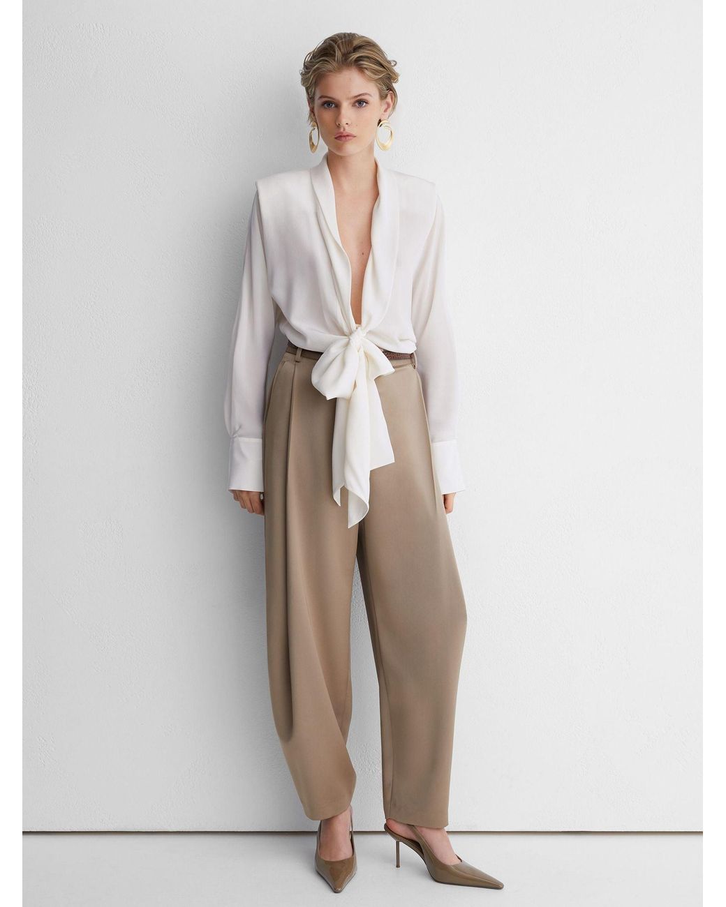 ATELIER Black Silk Crepe De Chine Tie-Front Shirt