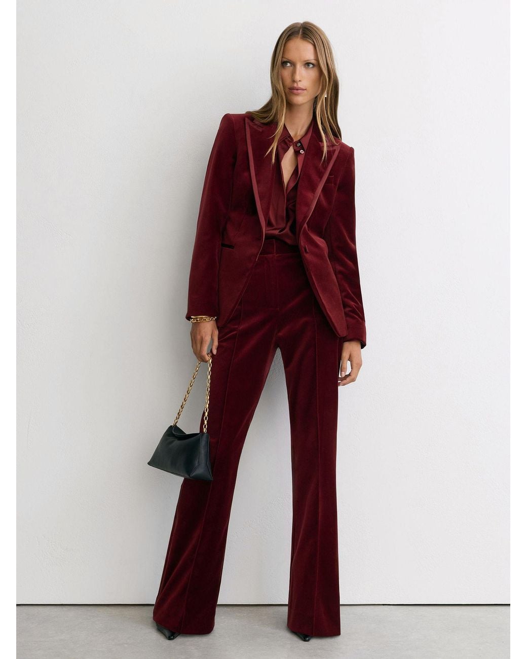 Reiss Red Dark Wren Petite Velvet Satin-Trim Single-Breasted Suit Blazer