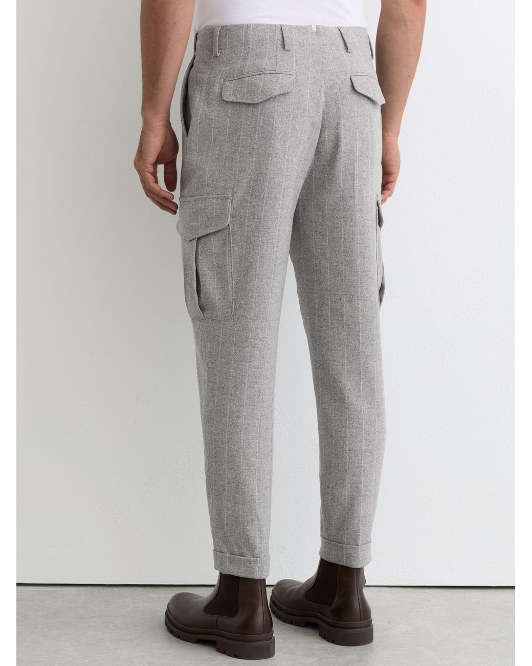 Reiss Gray Wool-Blend Flannel Pinstripe Cargo Trousers for men