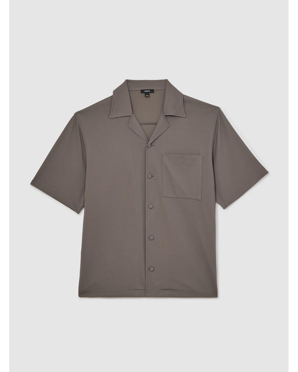 Reiss Brown Cuban-Collar Short-Sleeve Shirt for men
