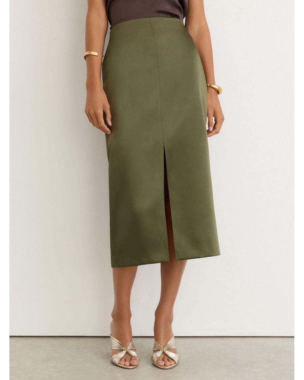 Reiss Natural Satin Straight Midi Skirt