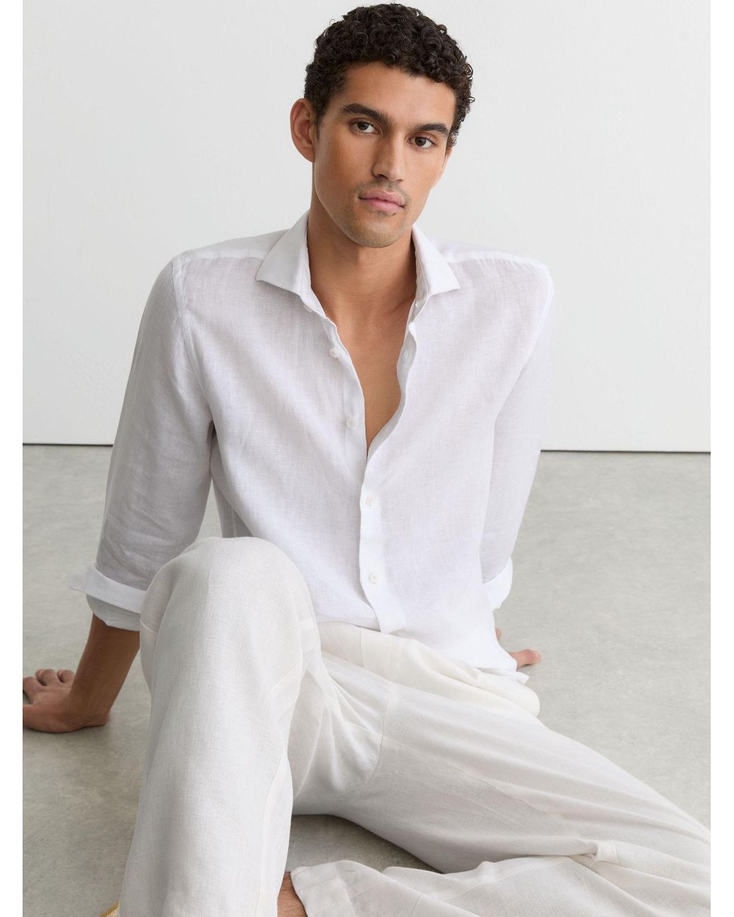 Reiss White Linen Button-Through Shirt, - Resort & Holiday Wear for men
