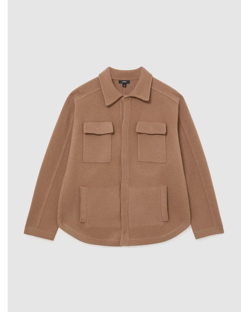 Reiss Brown Lockwood - Camel Boiled Wool Twin-pocket Overshirt, S for men