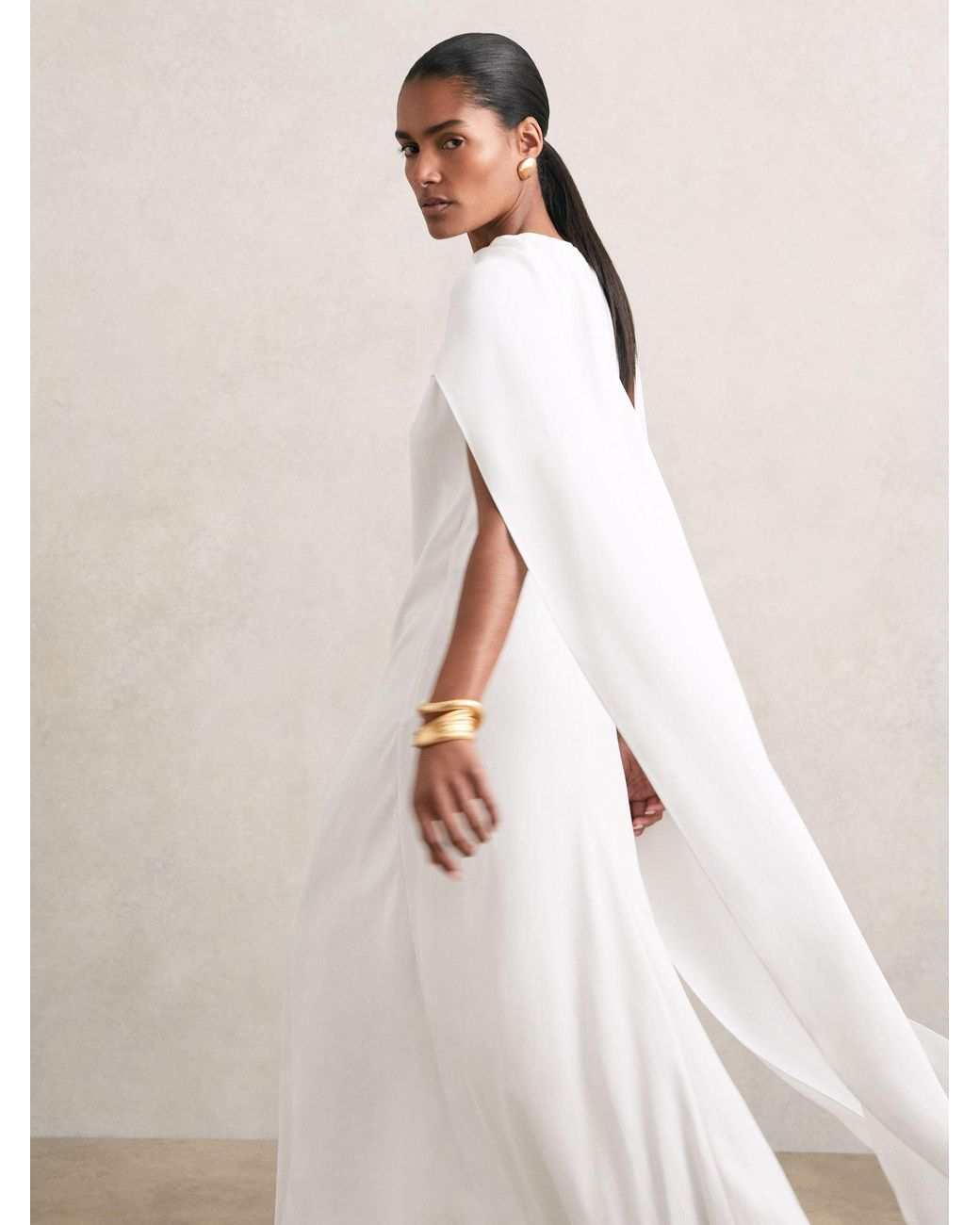 Reiss Greta Crepe Cape Maxi Dress in White | Lyst