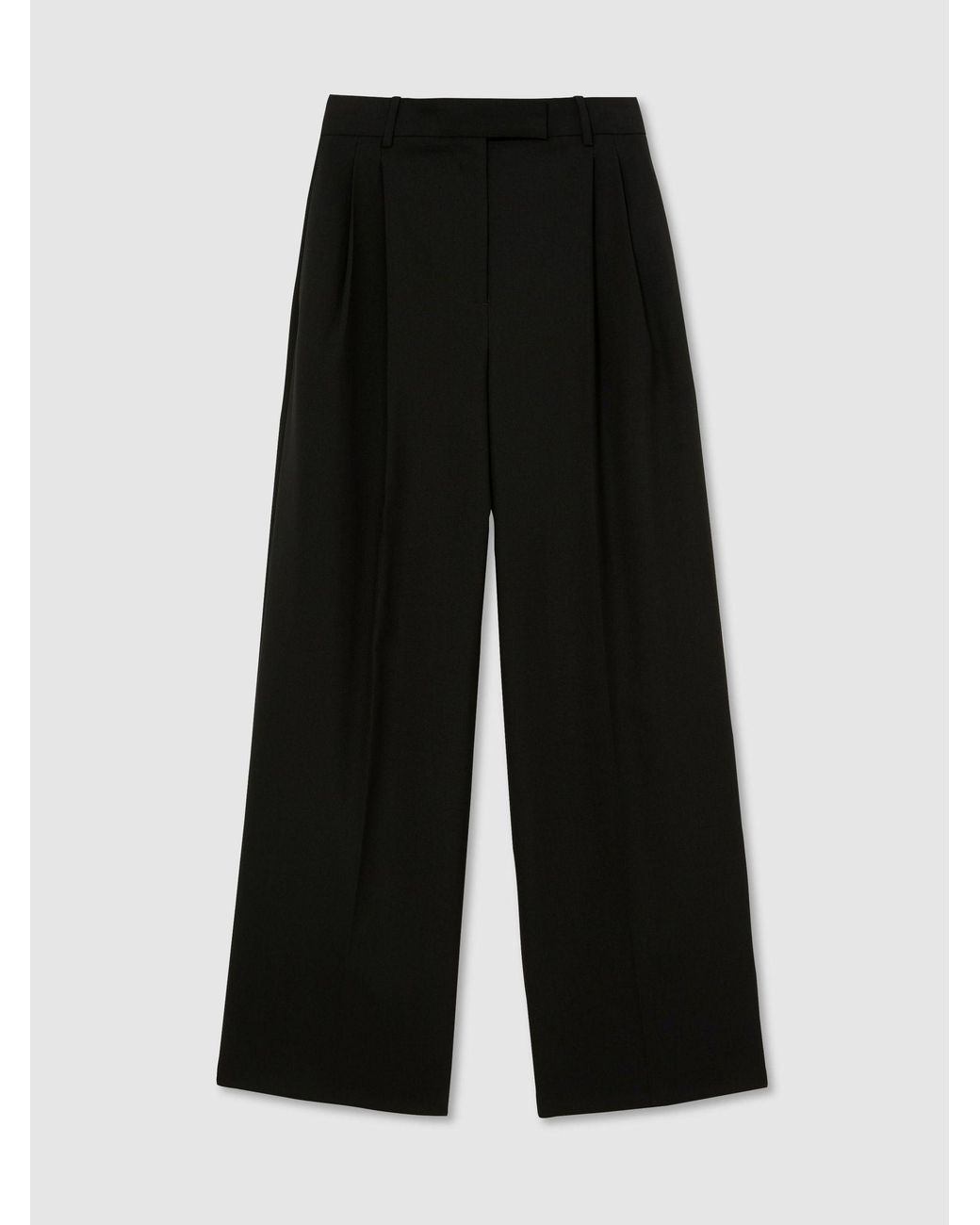 Reiss Black Wool-Blend Wide-Leg Pleated Trousers