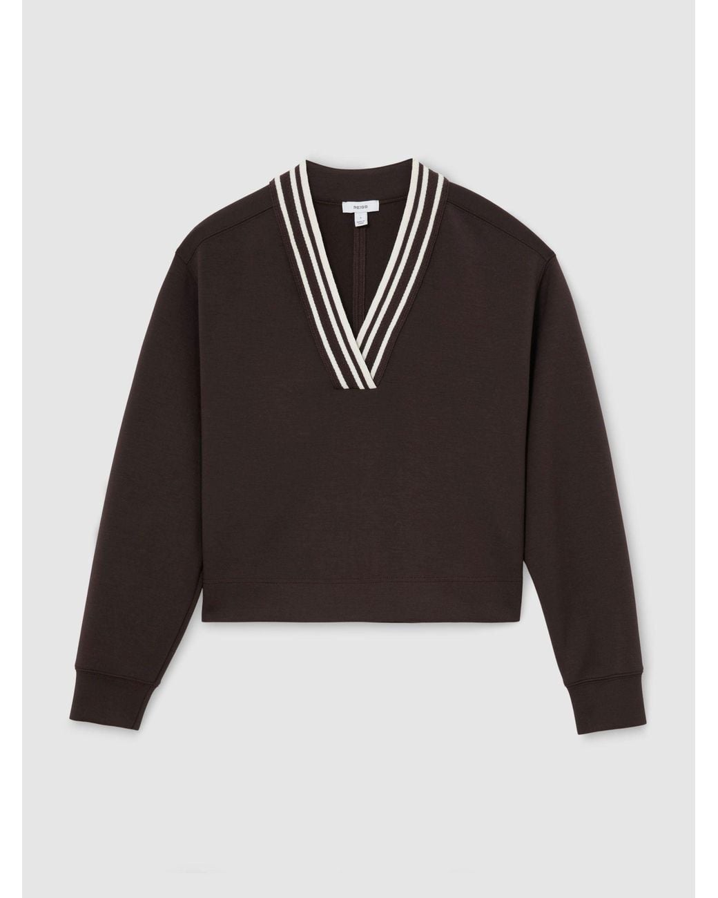 Reiss Black Premium Interlock Tipped Cropped Sweatshirt