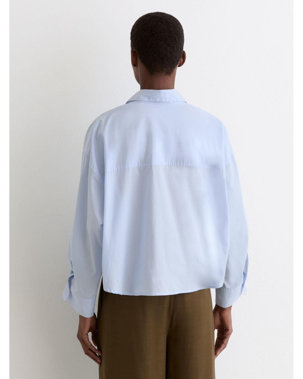 Reiss White Cotton Cropped Long-Sleeve Shirt