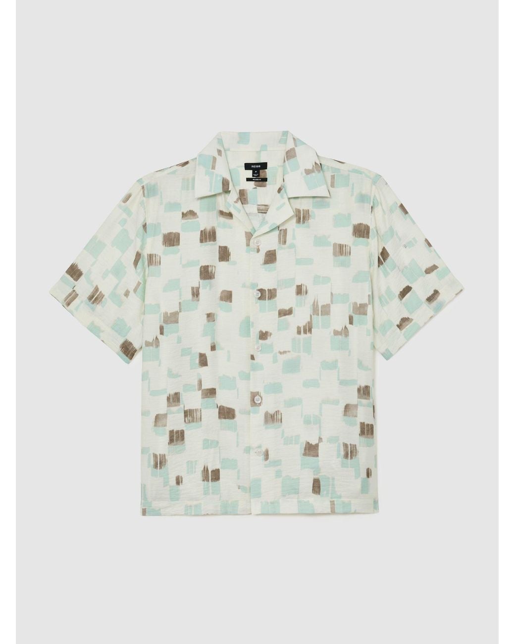 Reiss White Brushstroke-Print Cuban-Collar Shirt for men