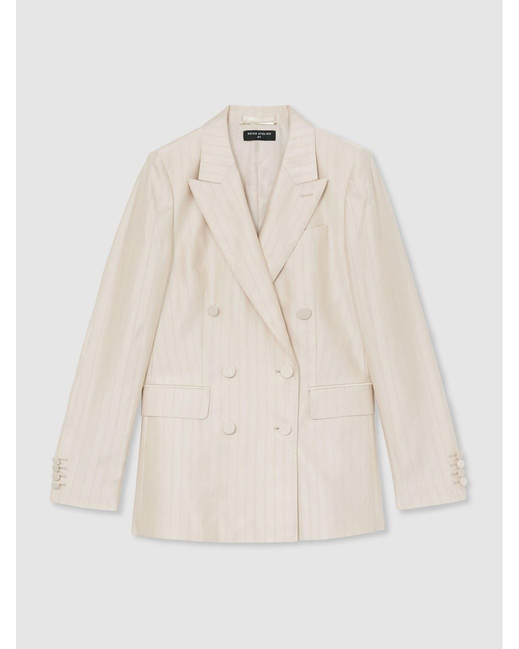 ATELIER Black Satin Pinstripe Double-Breasted Blazer