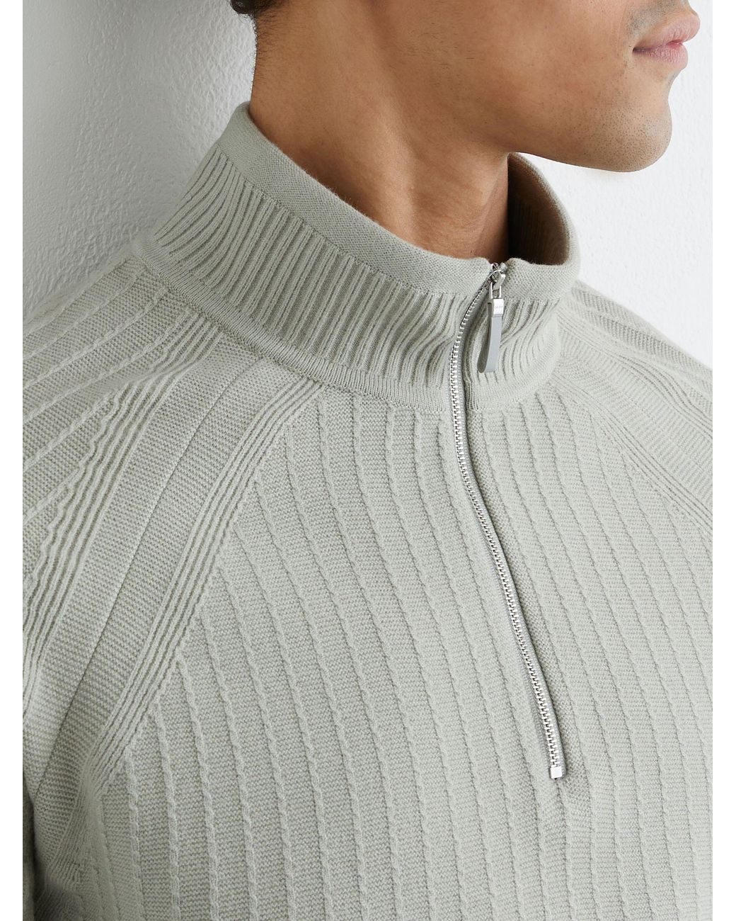 Reiss Gray Textured-Knit Half-Zip Jumper With Wool for men