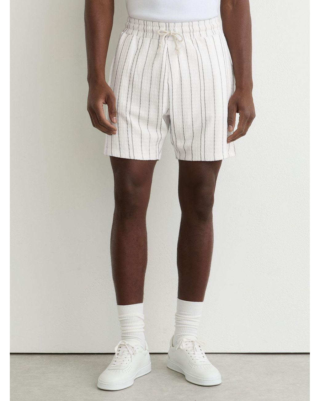 Reiss White Textured Stripe Drawstring Shorts for men