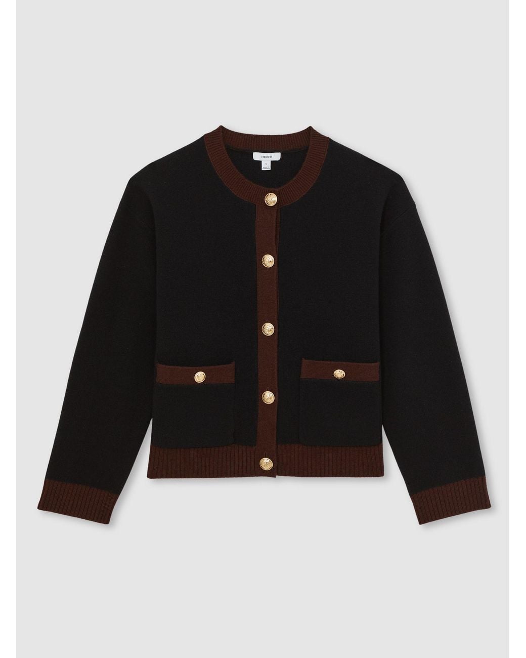 Reiss Blue Burgundy & Wool-Cashmere Tipped Cardigan