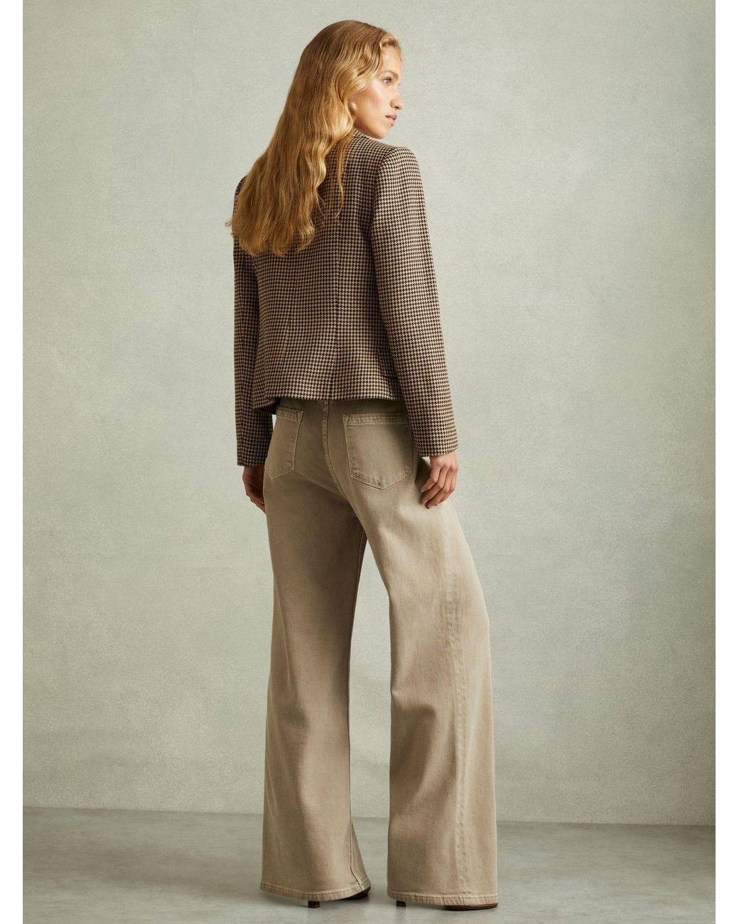 Reiss Camel Dogtooth Check Collared Jacket | Lyst