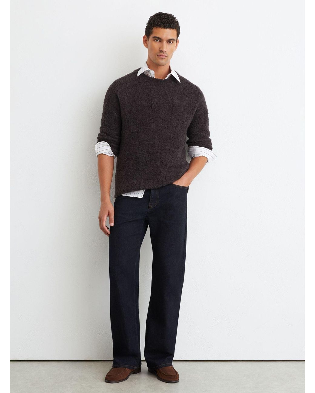 Reiss Black Relaxed Flared-Leg Jeans for men