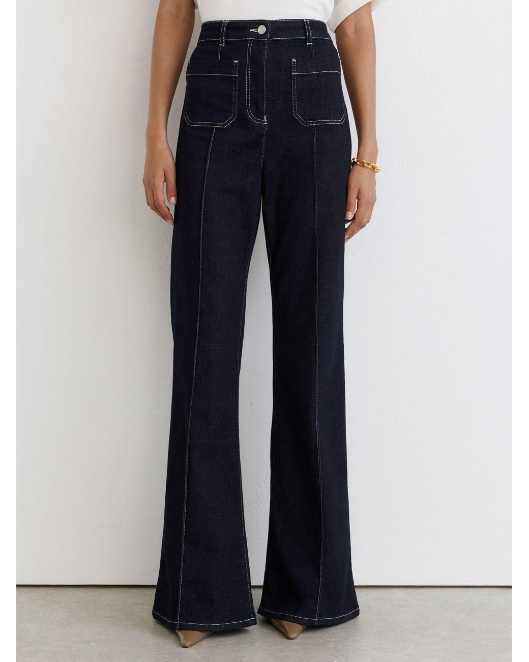 Reiss Blue Sakura Patch-Pocket Flared Jeans