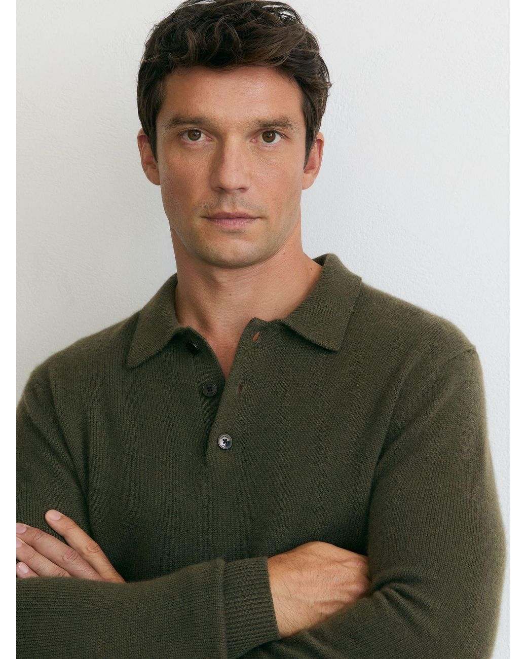Reiss Green Cashmere Half-Button Polo Shirt for men