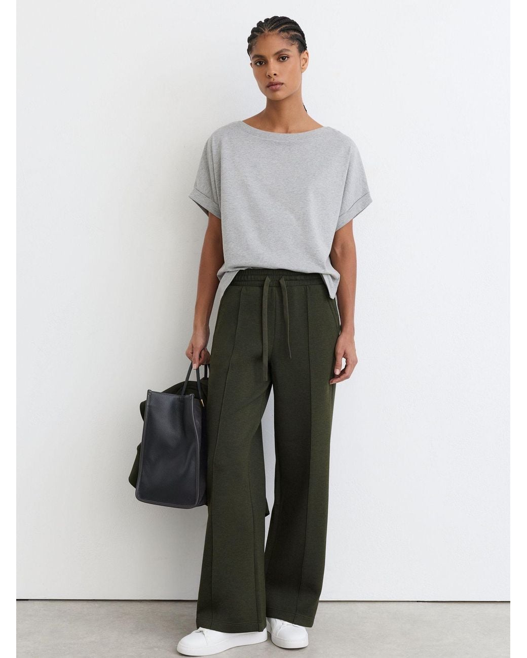 Reiss White Premium Interlock Wide-Leg Joggers