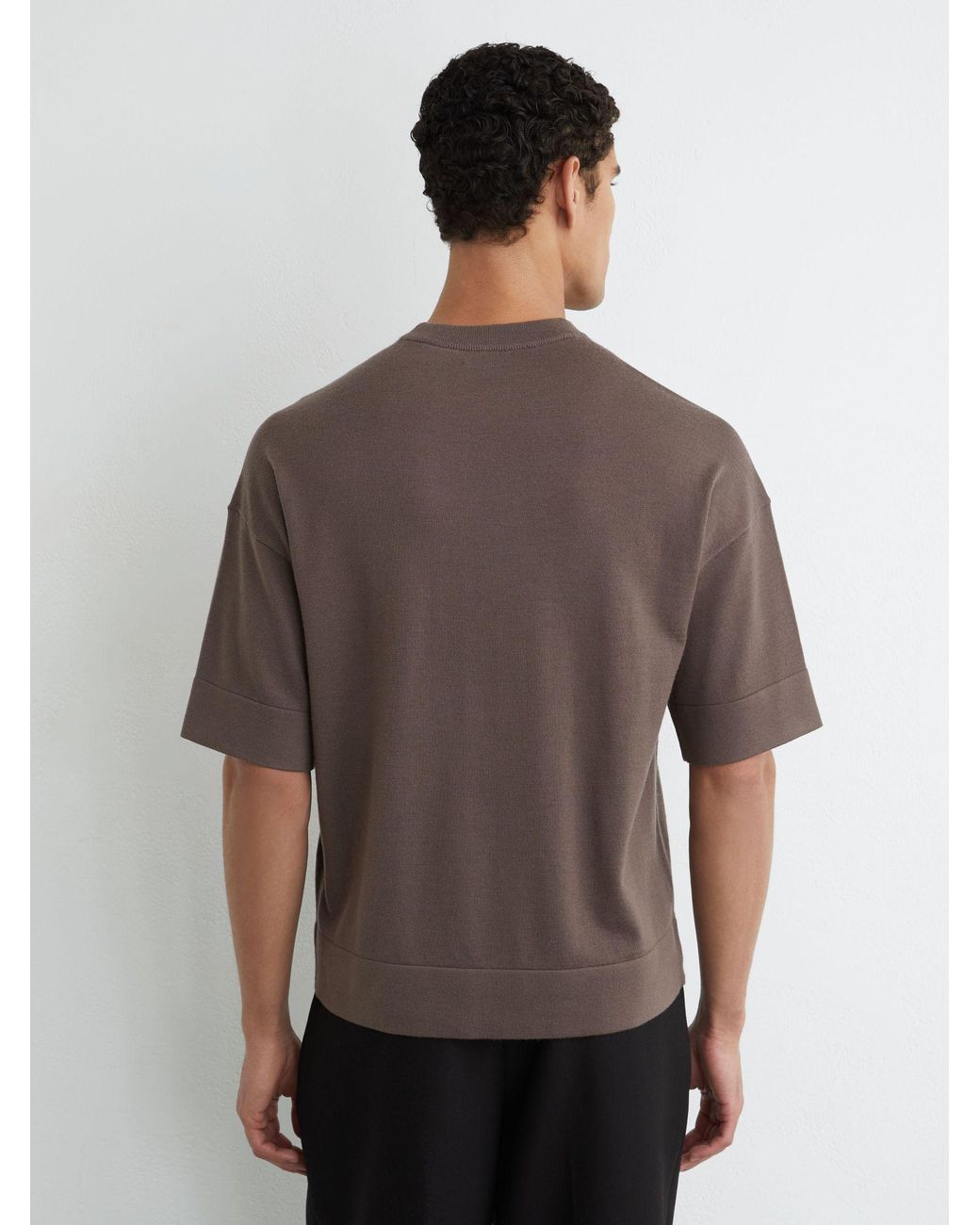 Reiss Brown Merino Wool Relaxed Knit T-Shirt for men
