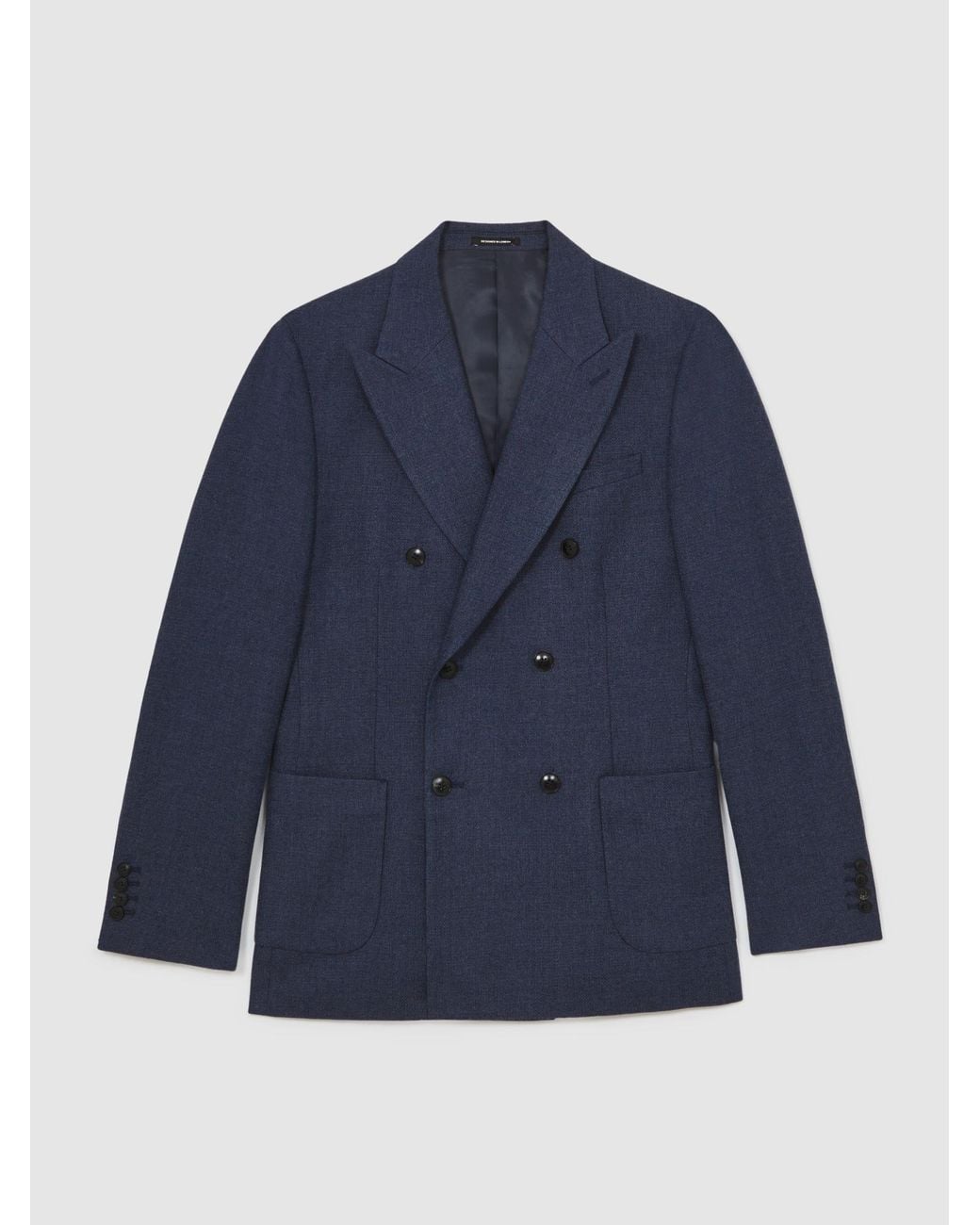 Reiss Blue Wool-Blend Double-Breasted Blazer Slim-Fit for men