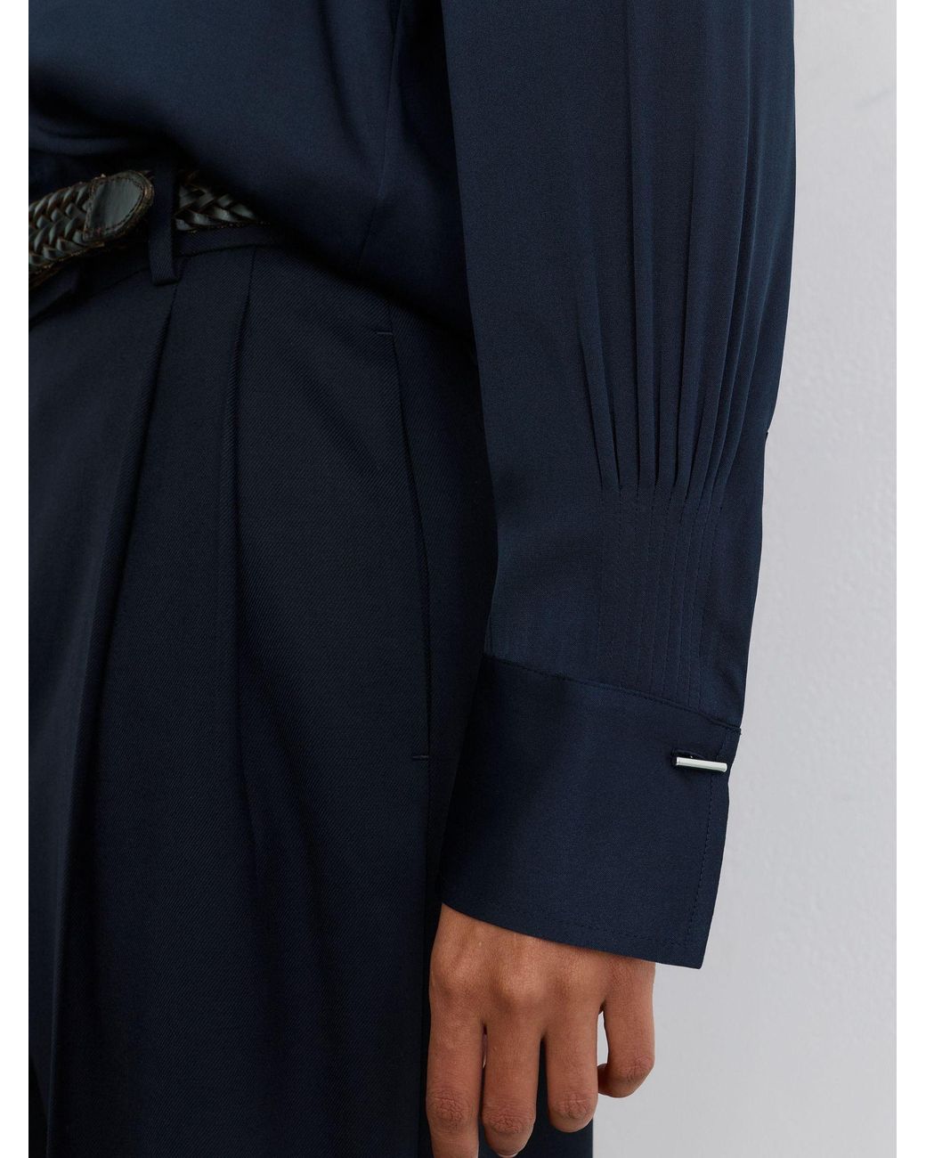Reiss Blue Silk-Blend Open-Collar Shirt