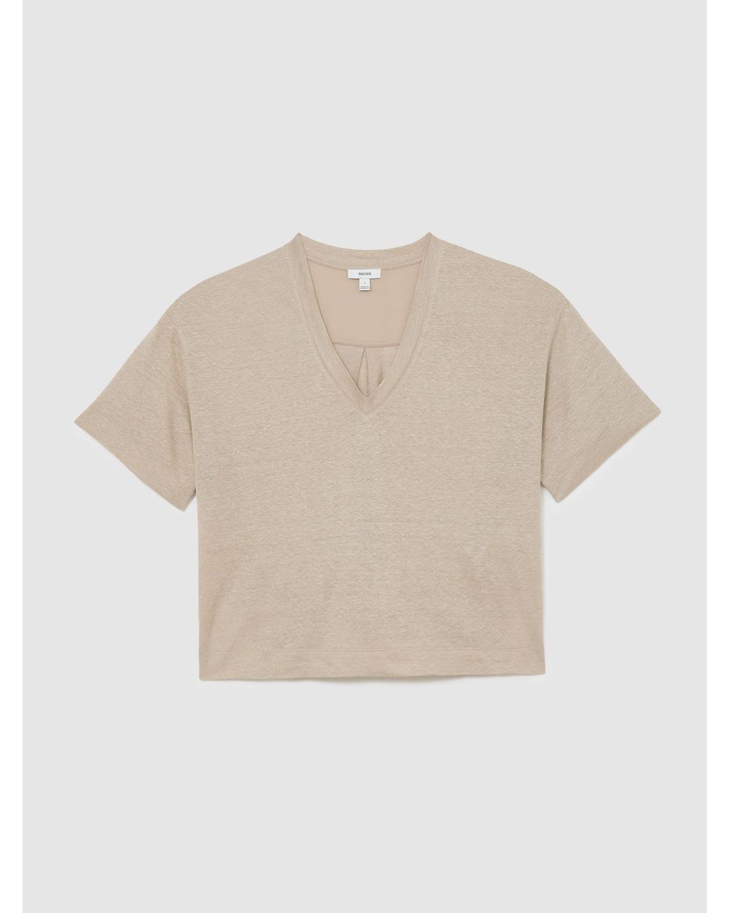 Reiss Blue Linen V-Neck T-Shirt