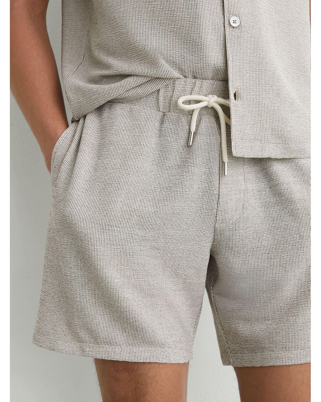 Reiss Natural Textured Stripe Drawstring Shorts for men